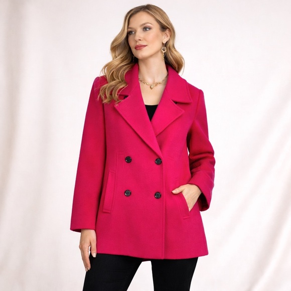 Vintage Peabody House Coat Womens 11/12 Hot Pink Wool‎ Satin Lined Made in Korea